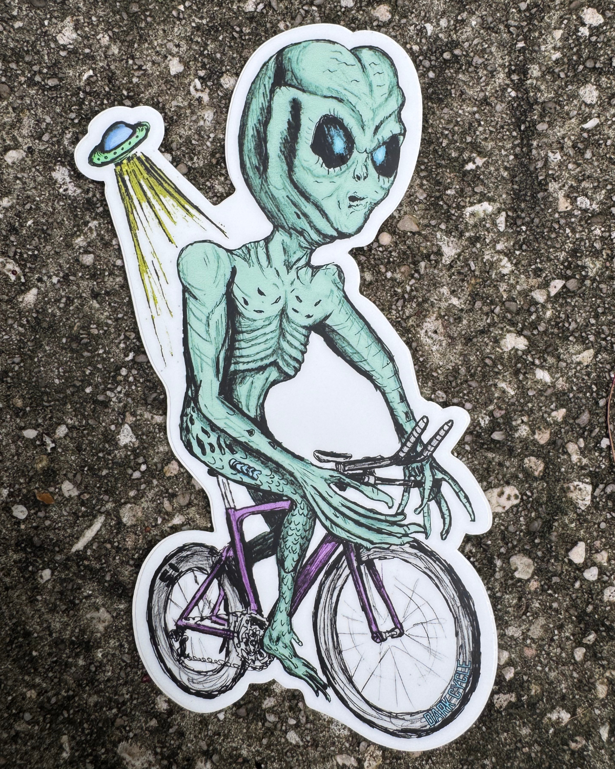 Alien on a Bicycle Vinyl Sticker