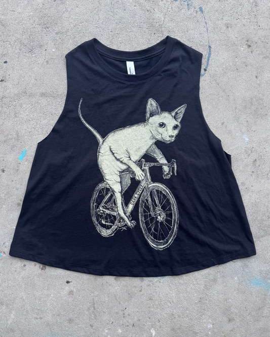 A Hairless Cat on A Bicycle Women's Racerback Crop Tank