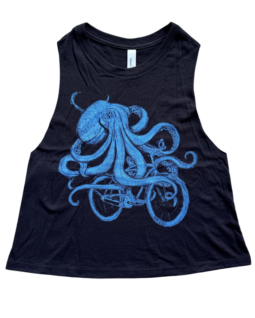 Octopus on a Bike Racer Cropped Tank
