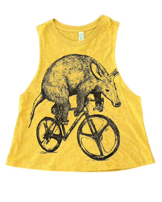 Aardvark on a Bike Racer Cropped Tank