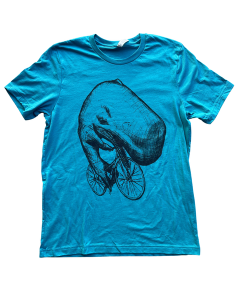 Sperm whale on a bicycle Mens Unisex Tshirt1
