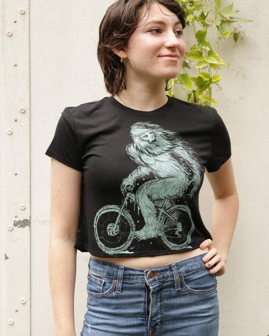 Yeti on a Bike- Women's Black Crop Top
