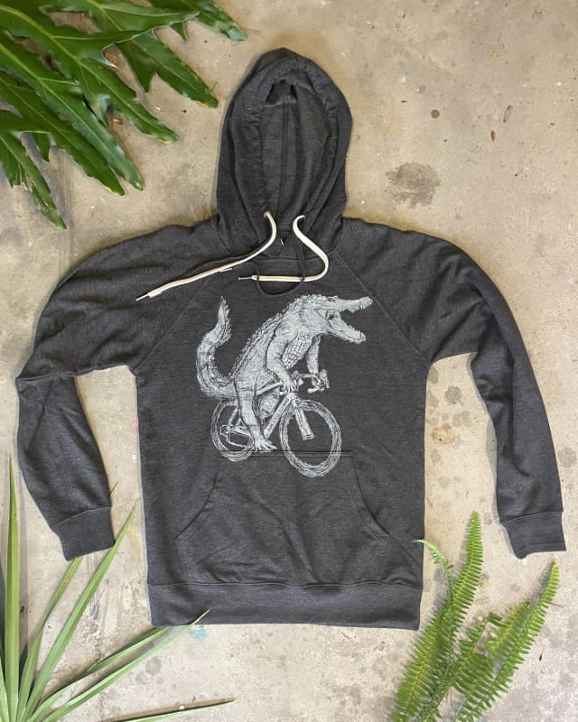 Alligator on A Bike Unisex Hoodie - The HEATWAVE - Heather Black / XS