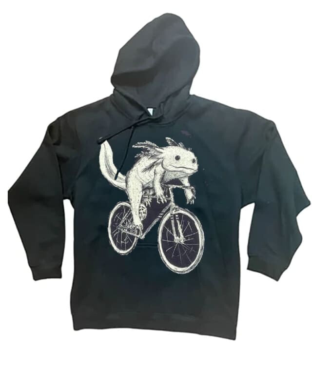 Axolotl on A Bike Unisex Hoodie - The STAPLE - Black / XS