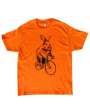 Bunny Rabbit on a Bicycle Men’s T-Shirt - 90’s Heavy Tee - Orange / S - Unisex Tees