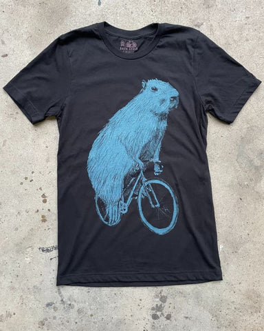 Capybara on A Bicycle BLUE ink Men's/Unisex Shirt