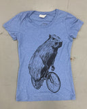 Capybara on A Bicycle Women’s Shirt - Classic Slim Tee - Tri-Blue / S - Women’s