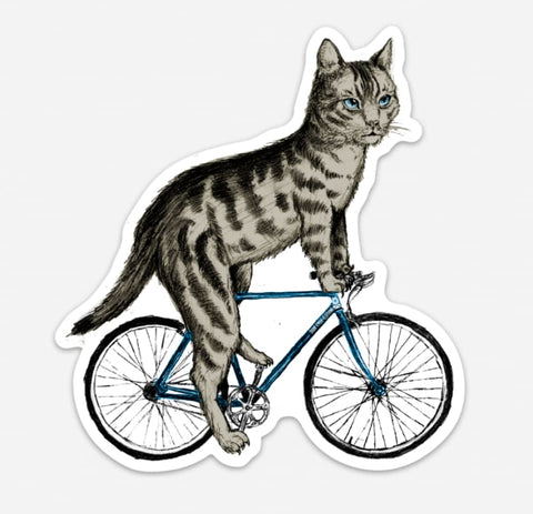 Cat on a Bicycle Vinyl Sticker