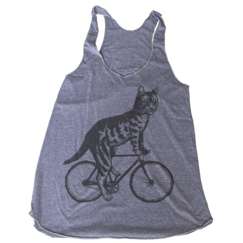 Cat On A Bicycle Womens Racerback Tank Top - Womens Tank / Athletic Grey / XS - Ladies Tanks