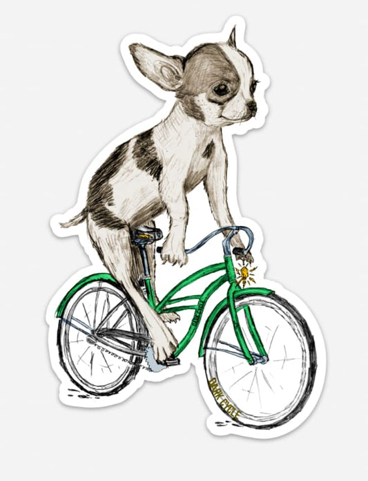 Chihuahua on a Bicycle Vinyl Sticker
