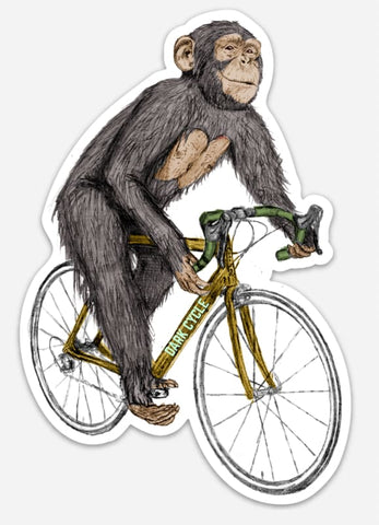 Chimpanzee on a Bicycle Vinyl Sticker