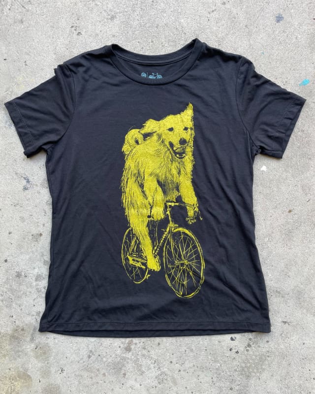 Golden Retriever on A Bicycle Women’s Shirt - Standard Tee - Black / S - Women’s