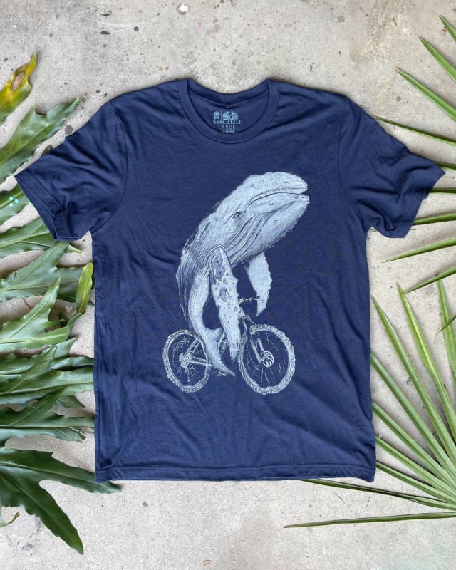 Grey Whale on A Bicycle Men’s/Unisex Shirt - 70’s Vintage Tee - Solid Navy / XS - Unisex Tees
