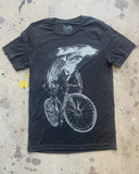 Hammerhead Shark on a Bicycle Men’s T-Shirt (new color way) - Mens/Unisex Tee / 70’s Vintage - Tri-Black / XS - Unisex Tees