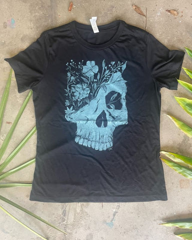 Life and Death | Fulfilled Skull and Flowers Women's Shirt