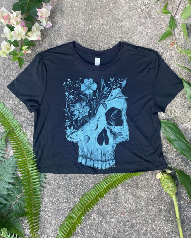 Life and Death V - Women’s Fulfilled Skull and Floral Crop Top - Ladies Tees