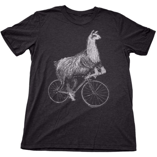 Llama on a Bicycle Mens T-Shirt - Unisex/Mens Tee / Tri-Black / XS - Unisex Tees