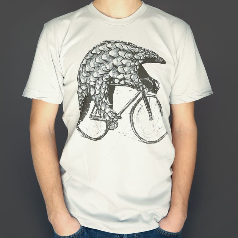 Pangolin on a Bicycle Mens T-Shirt - Unisex/Mens Tee / Silver / XS - Unisex Tees