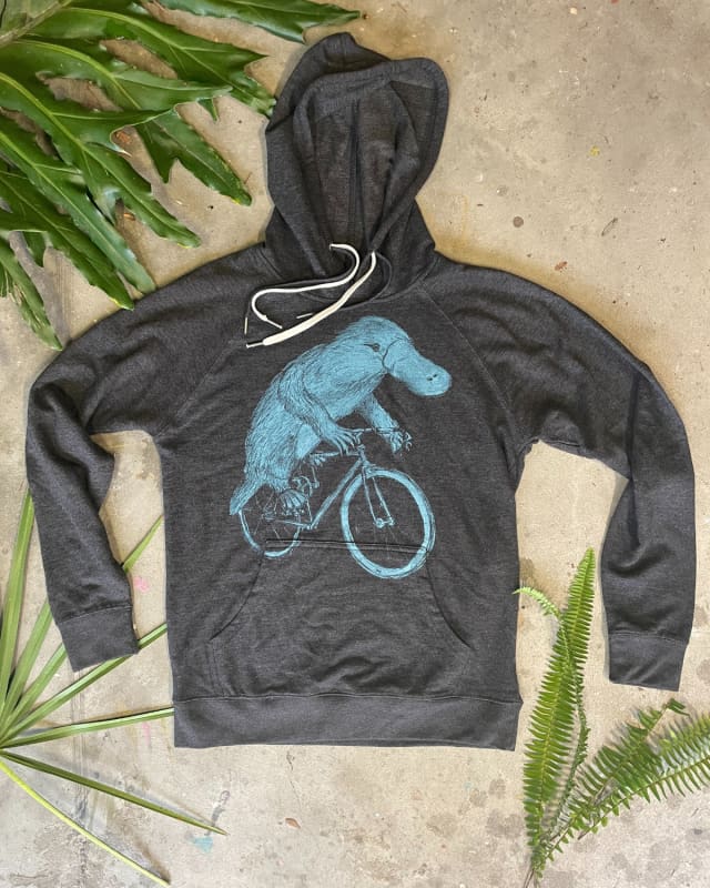 Platypus on A Bike Unisex Hoodie - The HEATWAVE - Heather Black / XS