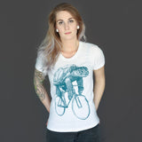 Sea Turtle on a Bicycle Womens T-Shirt - White / S - Ladies Tees