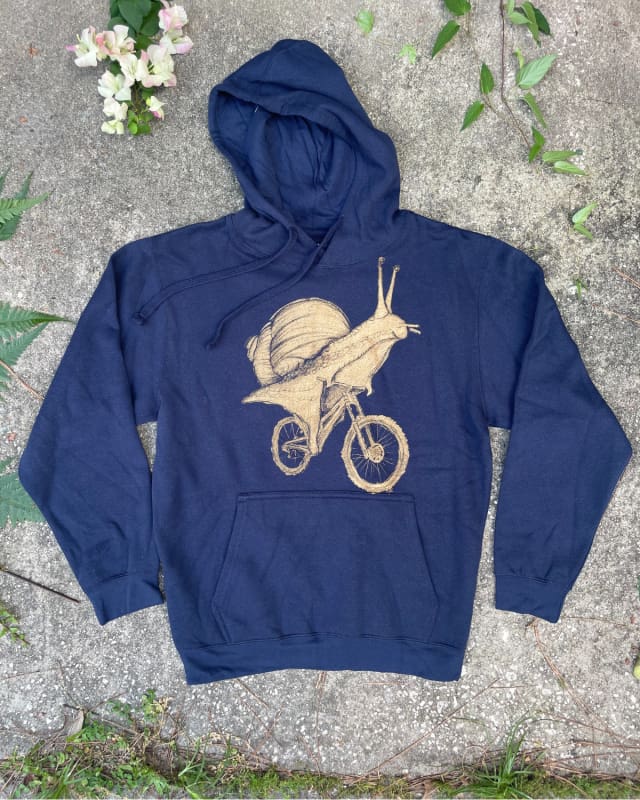 Snail on A Bike Unisex Hoodie - The STAPLE - Navy / XS