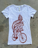 Squirrel on a Bicycle Women’s T-Shirt - Classic Slim Tee - White / S - Ladies Tees