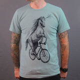 Unicorn on A Bicycle Men’s/Unisex Shirt - 70’s Vintage Tee - Dusty Blue / XS - Unisex Tees