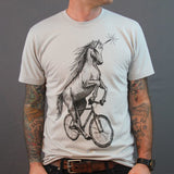 Unicorn on A Bicycle Men’s/Unisex Shirt - Classic Tee - Silver / XS - Unisex Tees