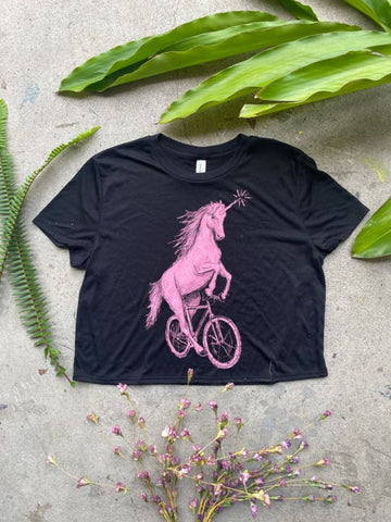 Unicorn on a Bicycle Women's Crop Top