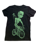 Alien on a Bicycle Youth Shirt - 70’s VIntage Tee - Tri-Black / YS