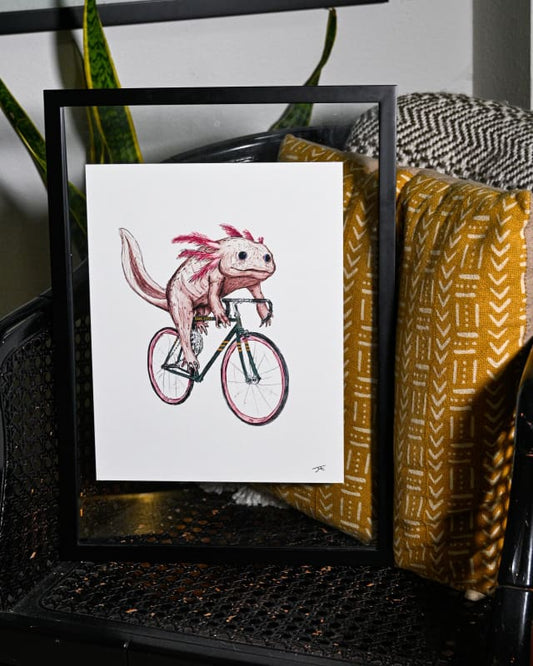 Axolotl on a Bike Print - Artwork