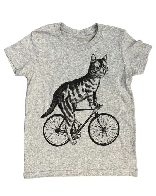 Cat on a Bicycle Youth Shirt - Classic Tee - Heather Grey / YS