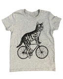 Cat on a Bicycle Youth Shirt - Classic Tee - Heather Grey / YS