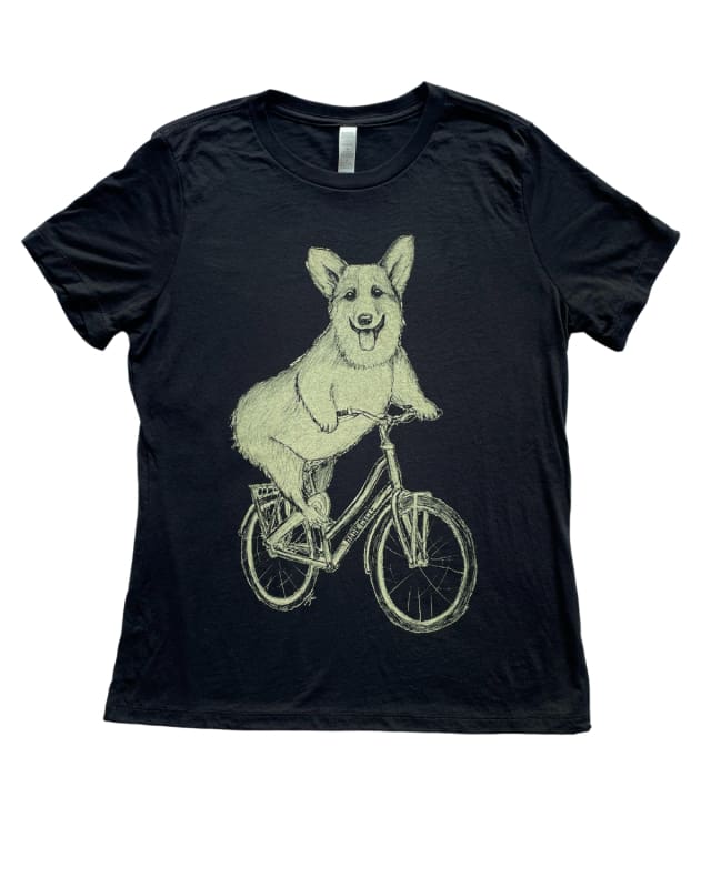 Corgi on A Bicycle Women’s Shirt - Standard Tee - Black / XS - Women’s