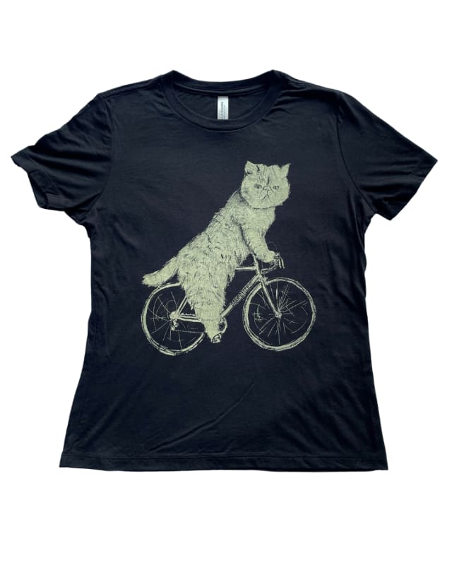 Flat Face Cat on A Bicycle Women’s Shirt - Standard Tee - Black / XS - Women’s