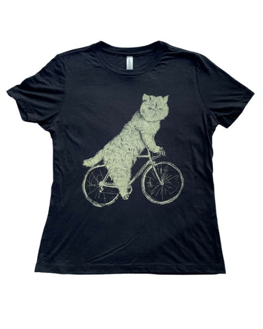 Flat Face Cat on A Bicycle Women's Shirt