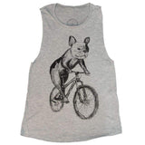French Bulldog on a Bicycle Womens Muscle Tank Top - Athletic Grey / S - Ladies Tanks