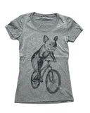 French Bulldog on A Bicycle Women’s Shirt - Classic Slim Tee - Tri-Grey / XS - Women’s