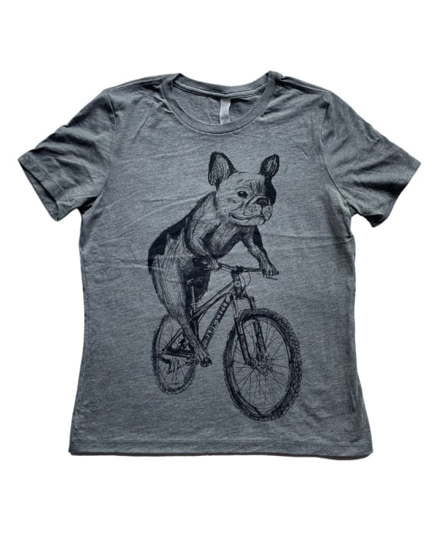 French Bulldog on A Bicycle Women’s Shirt - Standard Tee - Tri-Grey / XS - Women’s