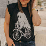 Ghost on a Bicycle Womens Muscle Tee - Black / S - Ladies Tees