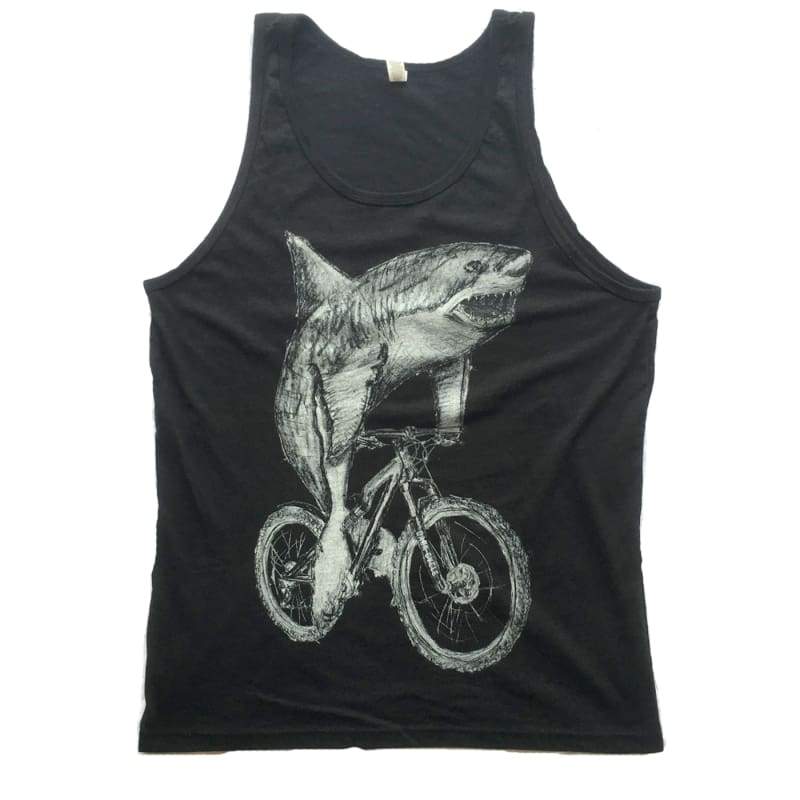 Great White Shark on a Bicycle Mens Tank Top - Unisex Tank / Tri-Black / XS - Shirts
