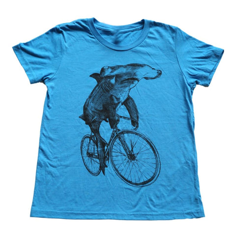 Hammerhead Shark on a Bicycle Kids T-Shirt
