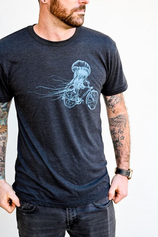 Jellyfish on A Bicycle Men’s/Unisex Shirt - Unisex/Mens Tee / Tri-Black / XS - Unisex Tees