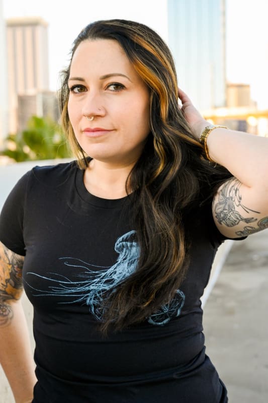 Jellyfish on a Bike Women’s Shirt - S / Black - Ladies Tees