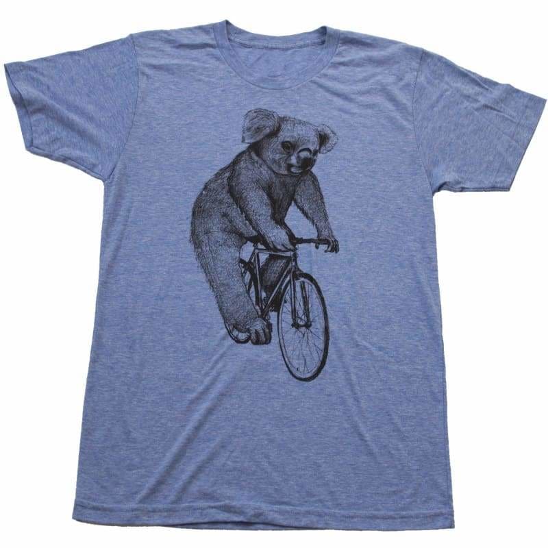 Koala on a Bicycle Mens T-Shirt - Unisex/Mens Tee / Athletic Blue / XS - Animals on Bikes