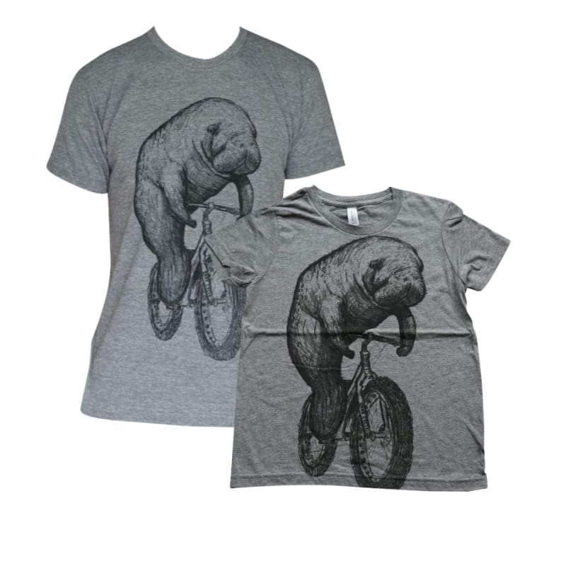 Manatee on a Bicycle Parent/Child Shirt Set - XS / XS