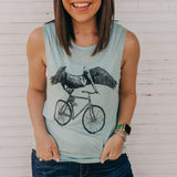 Pelican on a Bike Womens Muscle Tank Top - Ladies Tanks