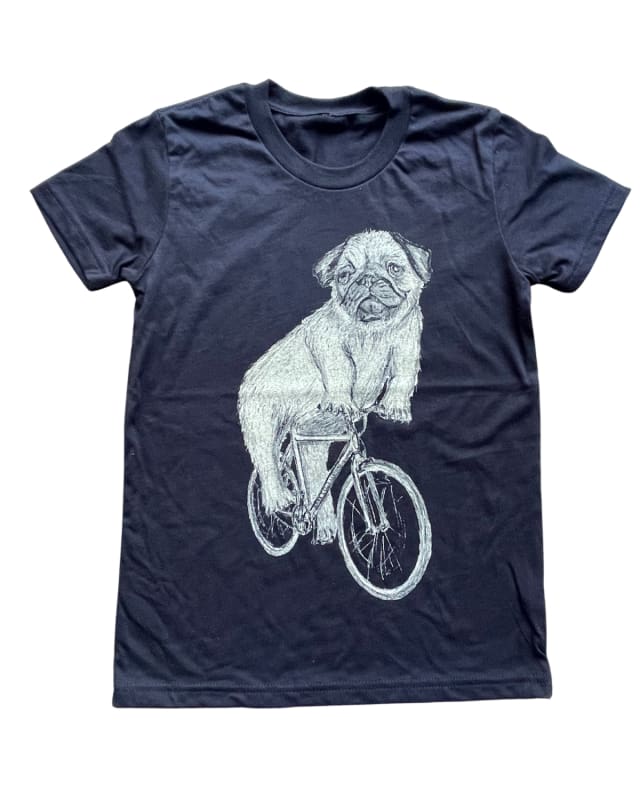 Pug on a Bicycle Youth Shirt - Classic Tee - Black / YS