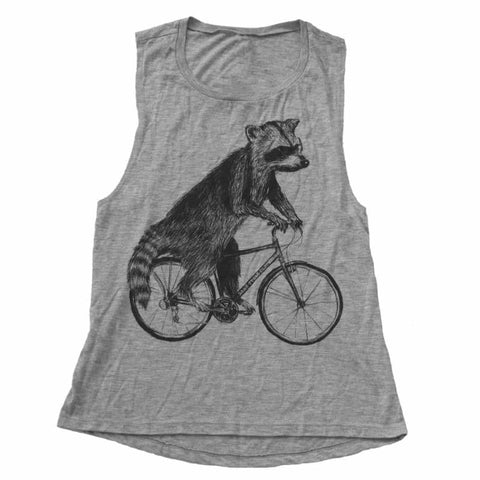 Raccoon on a Bicycle Women's Muscle Tank Top