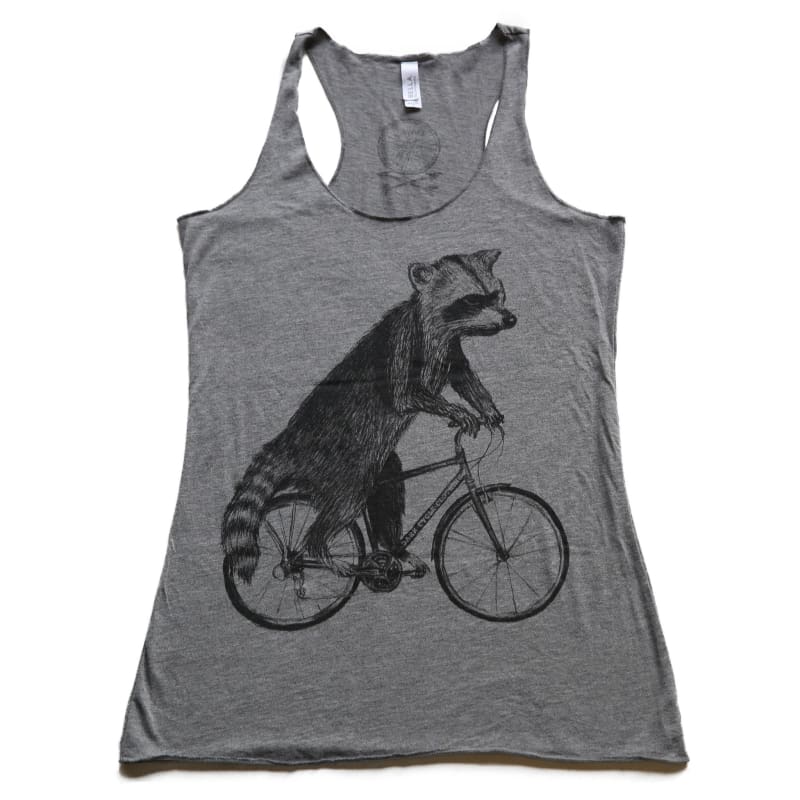 Raccoon on a Bicycle Womens Racerback Tank Top - Womens Racerback Tank / Deep Heather / S